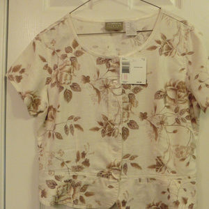 NWT Liz Claiborne Flowered Linen Blouse Size 10P